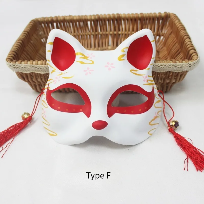 Halbkatzen-Gesichtsmasken für Herren und Damen, handbemalt, japanischer Stil und Stil, Fuchs, Anime, Cosplay, Make-up, Ball, Halloween