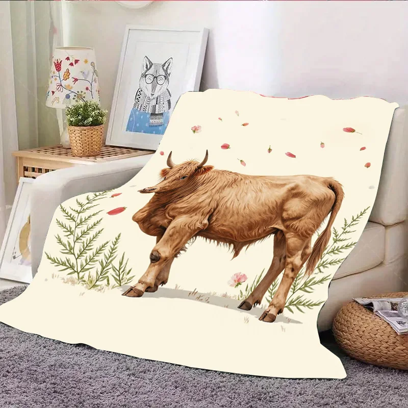 1 قطعة بطانية الفانيلا بطانية بقرة المرتفعات الريفية مع لهجات الأزهار لديكور المنزل المريح
