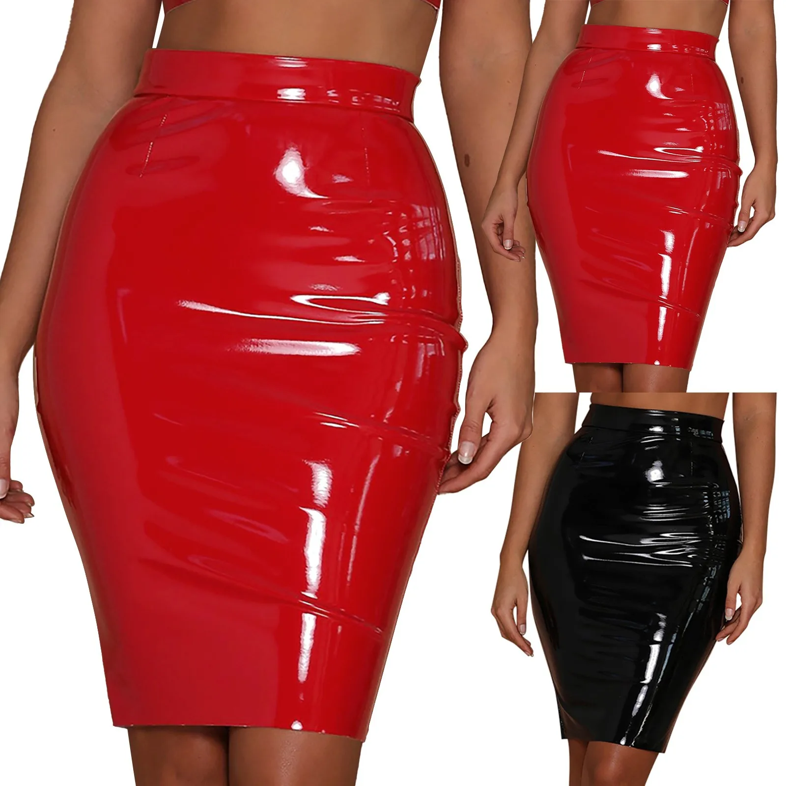 Red Bodycon Pu Mini Skirt Women Faux Leather Package Hip High Waist Skirt Korean Office Lady Pencil Skirts Clubwear Faldas Mujer