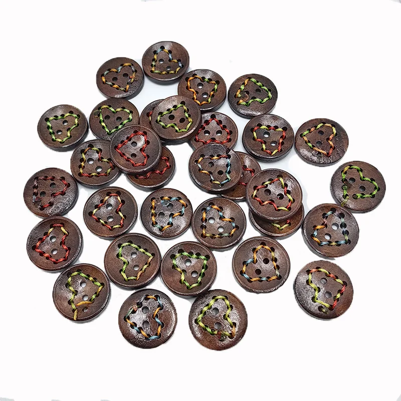 Round Wooden Buttons for Scrapbooking Crafts and Clothing, Colorful Tie Rope, 2 Holes, Decorative DIY, 20mm, 20 PCs/Lot