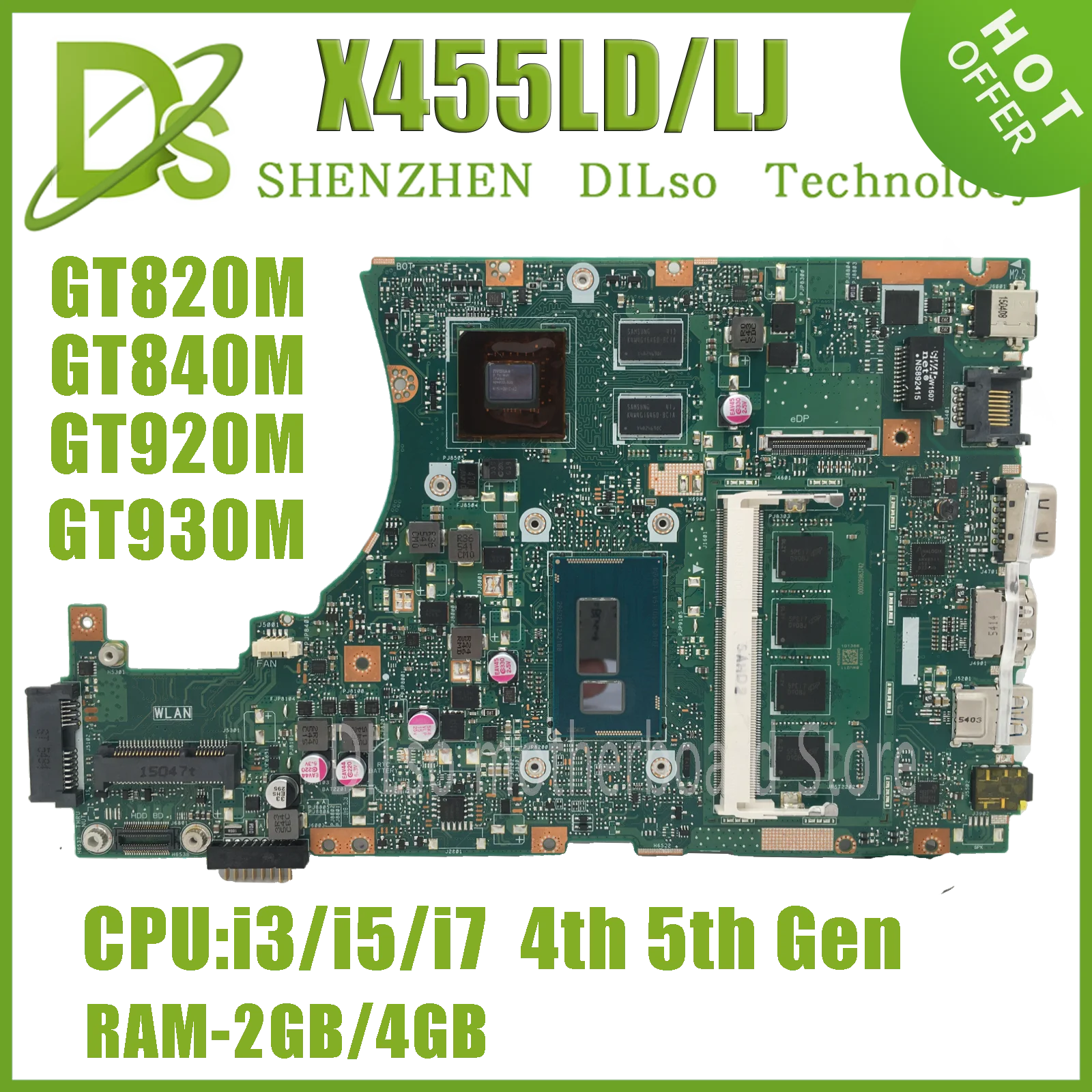 X455LJ Mainboard ASUS For X455LD X455LA R454L X455LF X455LB K455L A455L REV 3.1 2.1 Laptop Motherboard I3/I5/I7 4TH 5TH RAM-4GB