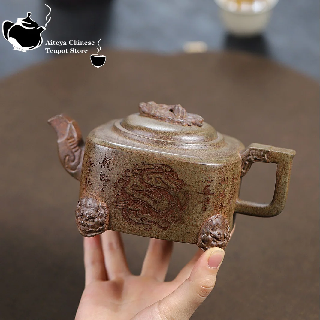 

Yixing purple clay teapot raw ore section mud wood burning four legged dragon zun teapot Kung Fu tea set Chinese teapot 410ml