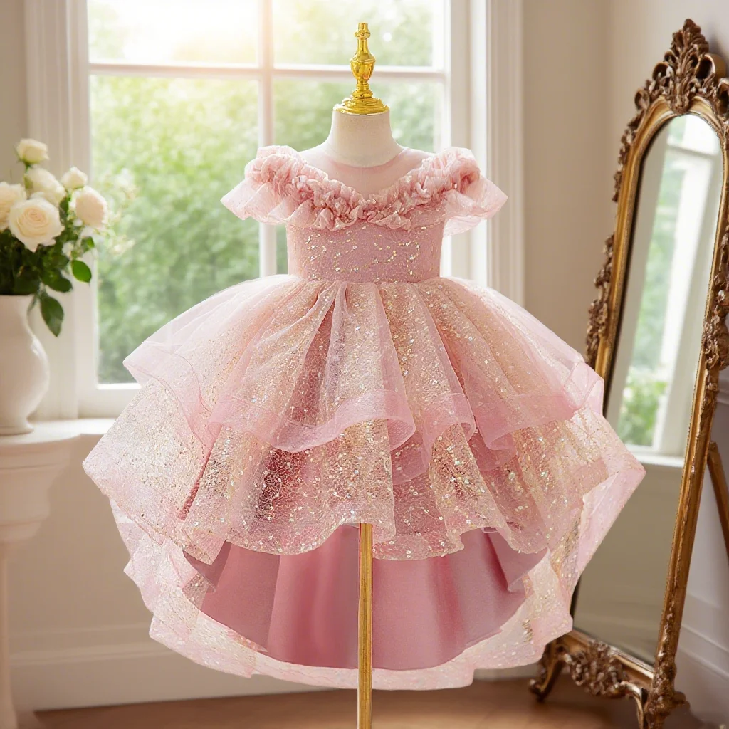 Girls dress high-end elegant dress lace embroidery design suitable for piano dance and wedding flower girl