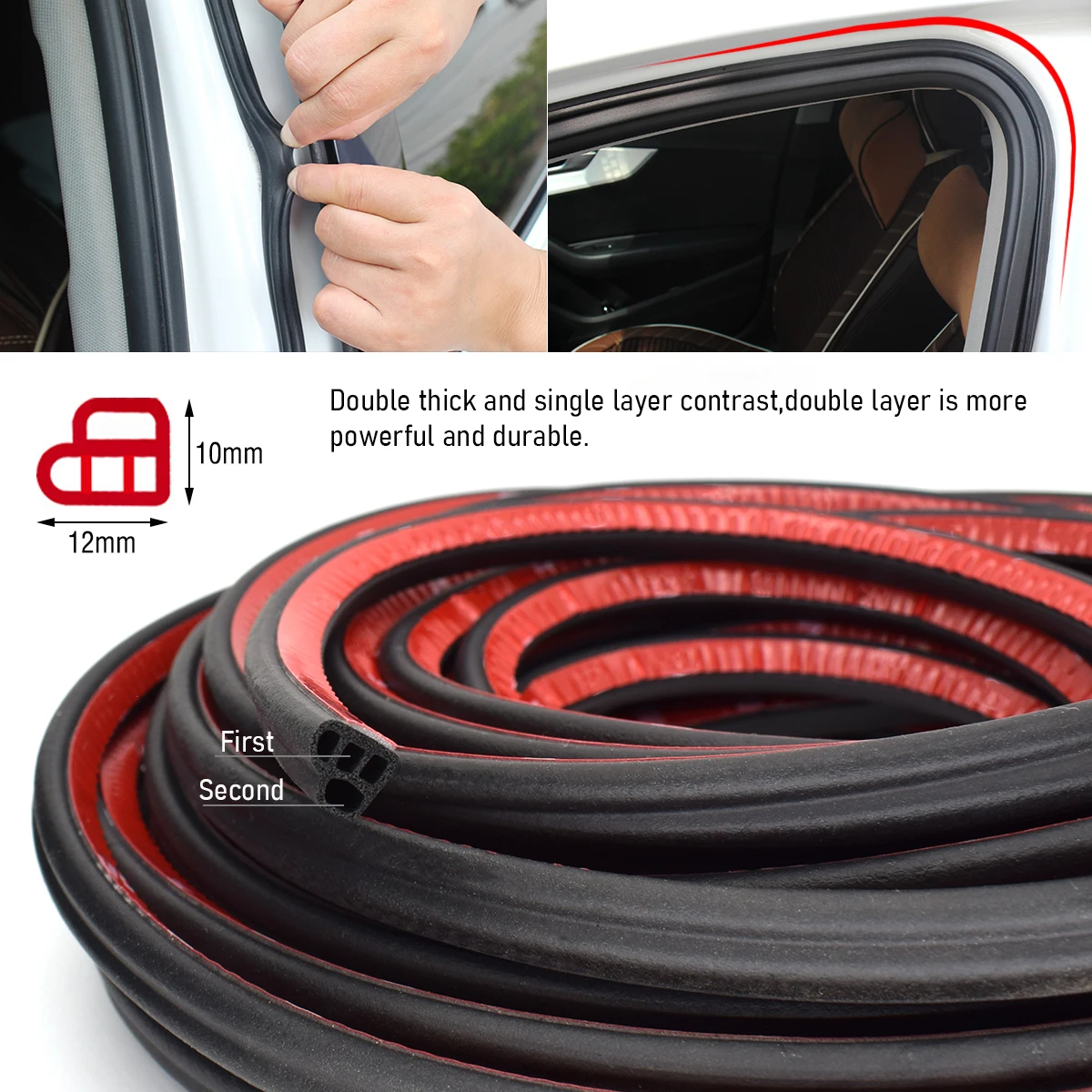 Car Door Seal Strip Rubber Double Layer Noise Insulation Auto Trunk Hood Sealing Weather Strips Sticker Soundproof Accessories