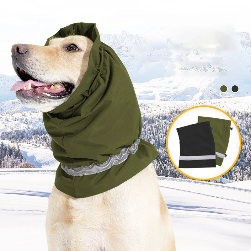 

Snowproof Waterproof Dog Earmuff Adjustable Reflective Classic Solid Fleece Lining Dog Hood Scarf Pet Outdoor Travel Supplies