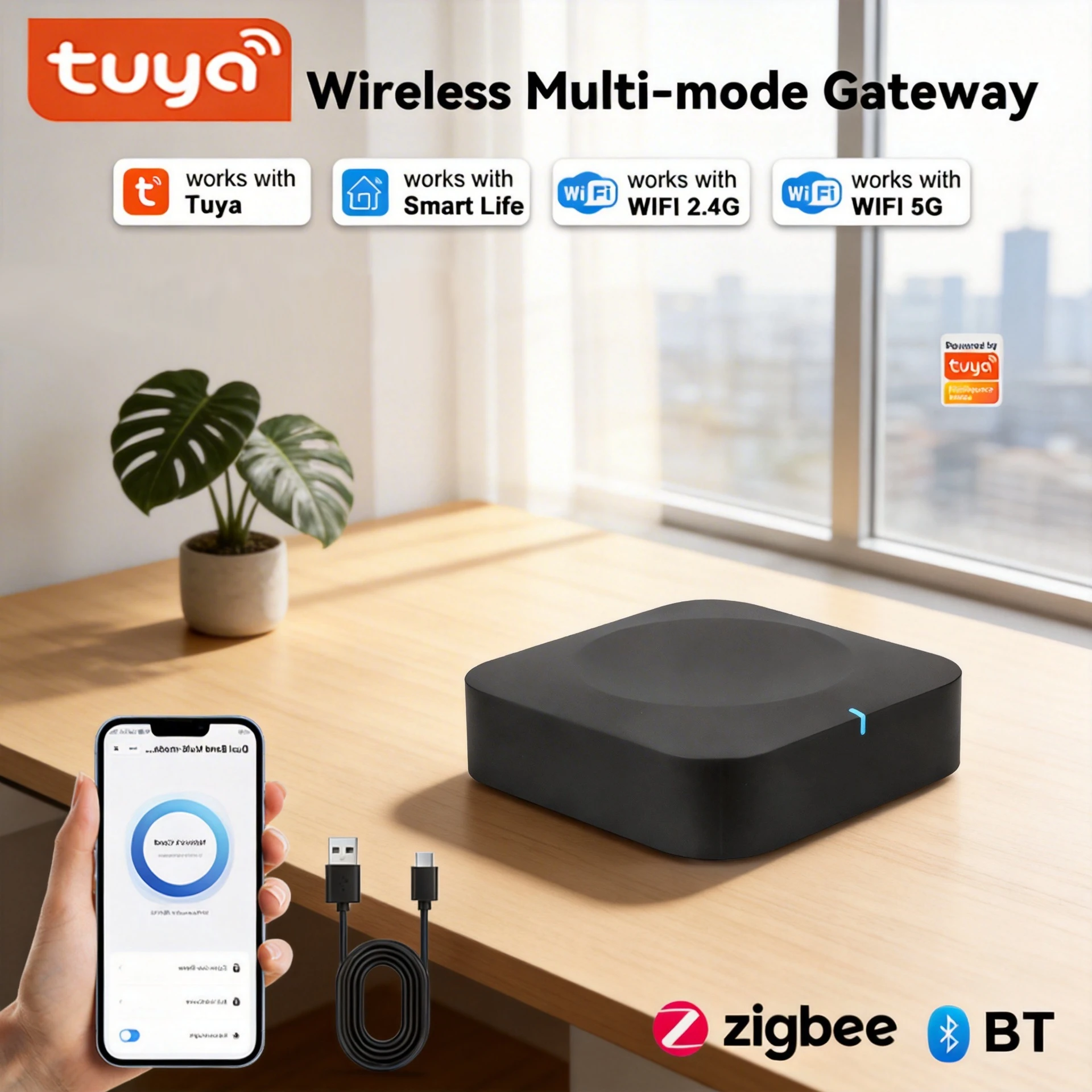 Tuya Smart Wireless Multi-mode Gateway Hub ZigBee Bluetooth Mesh 2.4G & 5G Dual Band WiFi Smart Home Automation for Alexa Google