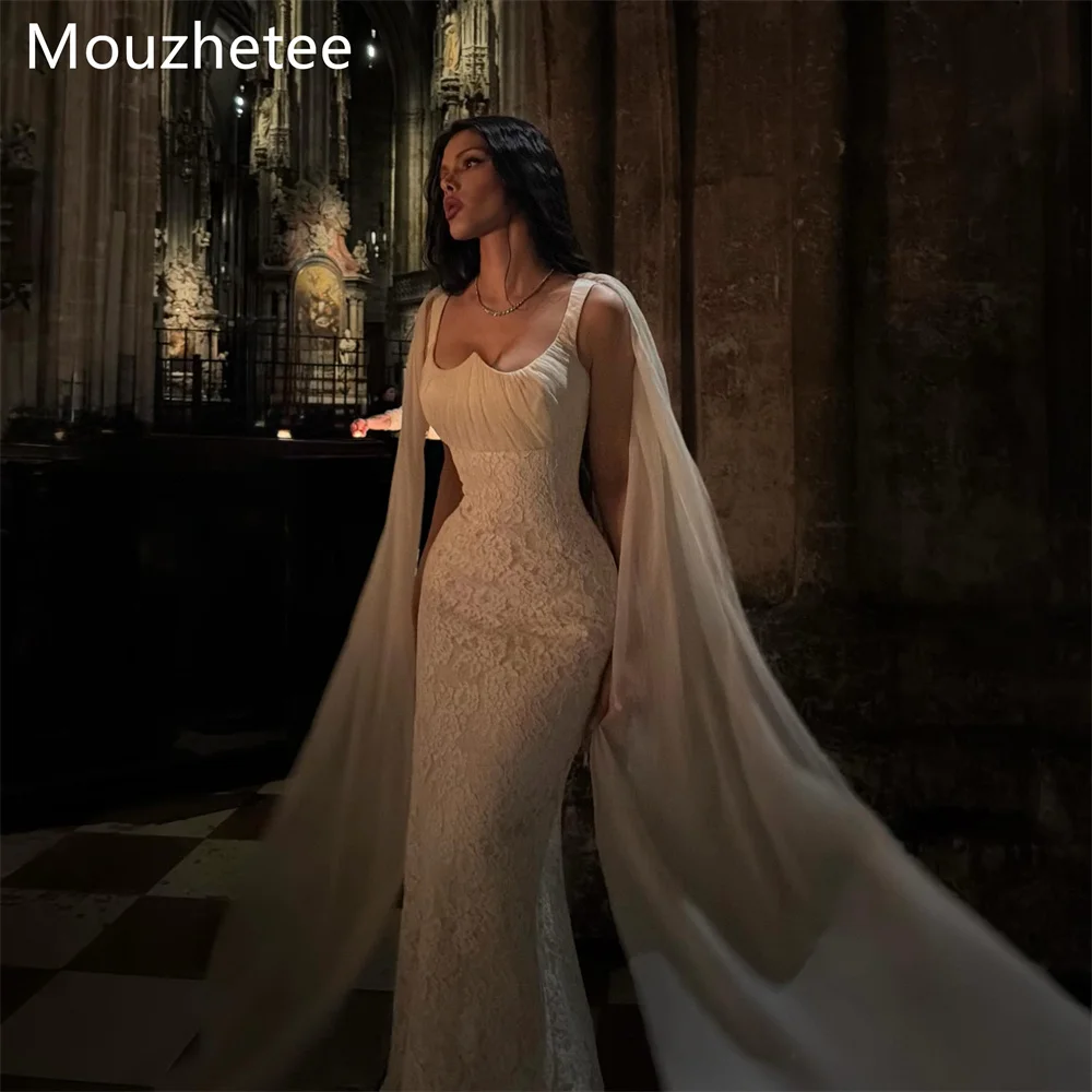 Mouzhetee Mermaid Elegant Mermaid Pleat Lace Wedding Dresses Simple Sleeveless Brides Gown Custom Made 2026