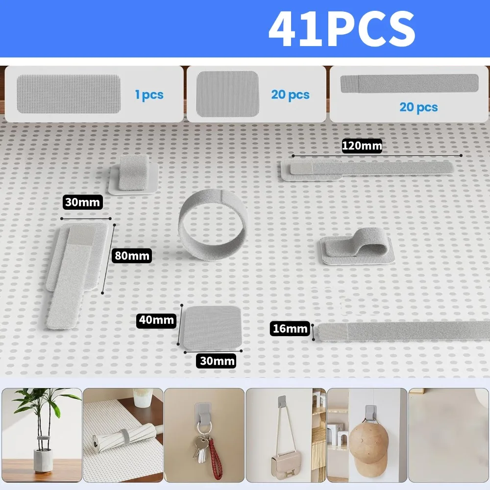 41Pcs Under Desk Cable Management Band Set Hidden Hook and Loop Tape Data Cable Storage Adjustable Tangle-Free Cord Organizer