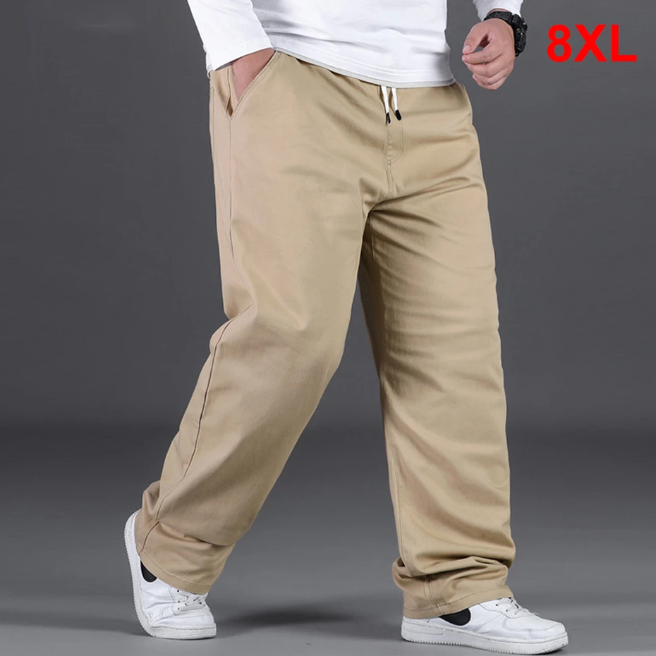 

Plus Size 8XL Pants Men Casual Trousers Elastic Waist Straight Pants Male Fashion Solid Color Pants Big Size 8XL