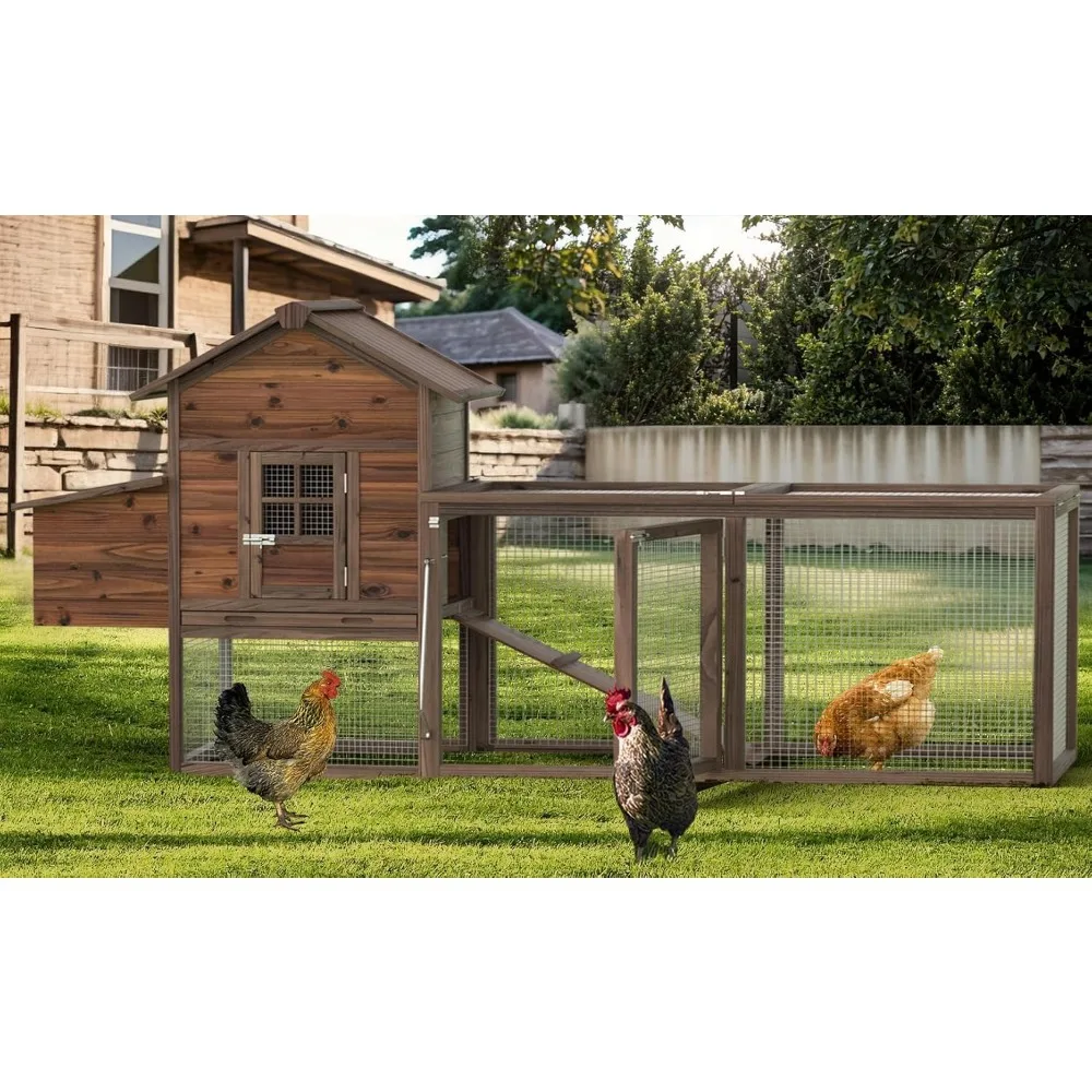 

Wooden Chicken Coop, 80IN Outdoor Chicken Cages and Run with Nesting Boxes for 2-4 Chickens, Hen Run Poultry Pet House Rabbit Hu