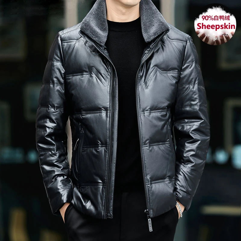 Men\'s Genuine Leather Jacket Winter Sheepskin Coat Man Down Jacket Male Luxury Brand Down Coats Puffer Jacket Men High Quality