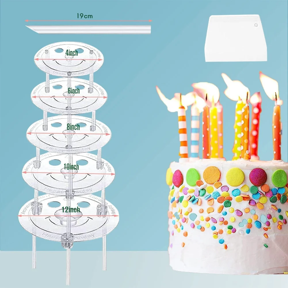 Cake Supports for Multi-Tier Cakes Cake Stand 5 Levels (9/12/16/20/26cm)) with 20 Plastic Dowel Rails Cake Supports