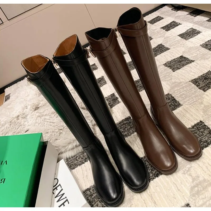 Black Elegant with Low Heels Shoes for Woman Long Brown Women's Boots Winter Knee High Shaft Stylish Lastest Price Goth