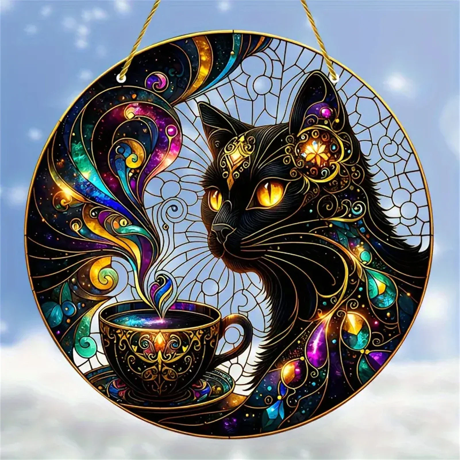 Double-Sided Colorful Hanging Sun Catcher Hanging Decoration for Home Window Pendant, 20 x 20cm, Beautiful Peacock Cat Owl