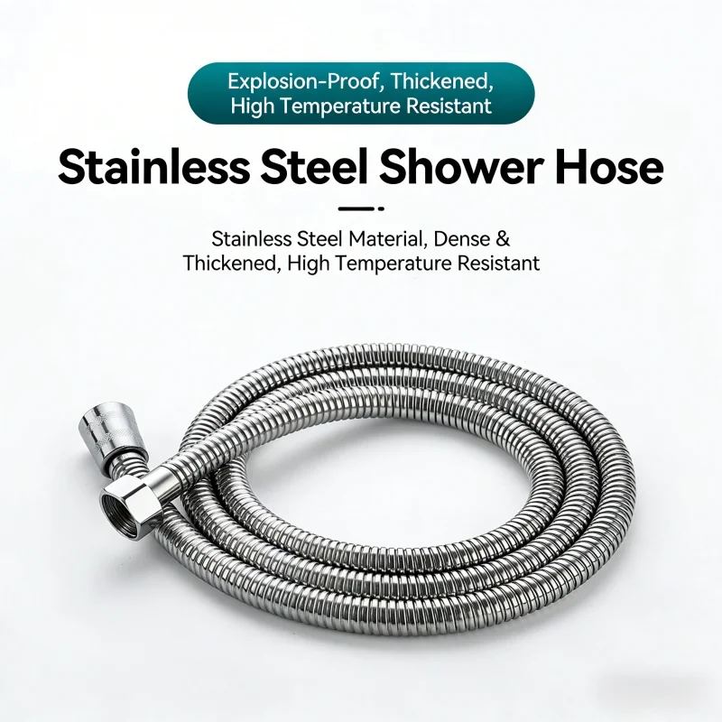 1.5M Stainless Steel Shower Hose Explosion‑Proof Flexible Chrome G1/2 Universal Replacement Bathroom Shower Pipe