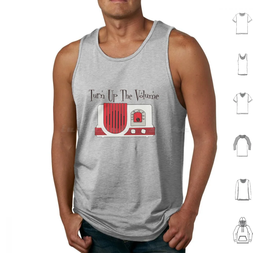 Vintage Radio Camisetas sin mangas Chaleco sin mangas Vintage Música antigua Volumen Música fuerte Retro 50s 60s 70s Rojo y blanco