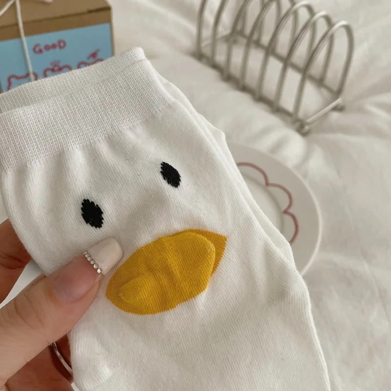 Women\'s Sock Spring Summer Ugly Cute Three-dimensional Yellow Duck Sock Mid-tube Sock Cotton Sock Simple Fashion Color Wholesale