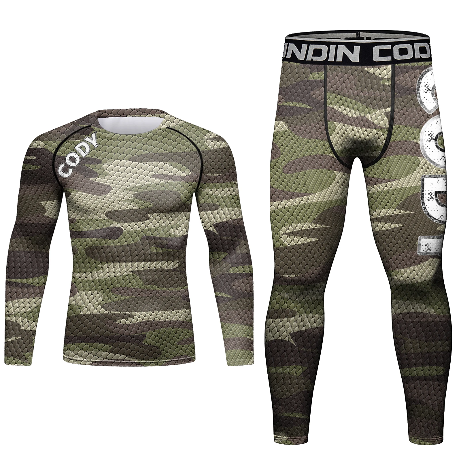 Cody Lundin Spandex Camouflage Shirt Set Grappling Tights Bjj Leggings High Quality MMA Rashguard Compression Sports Male Set