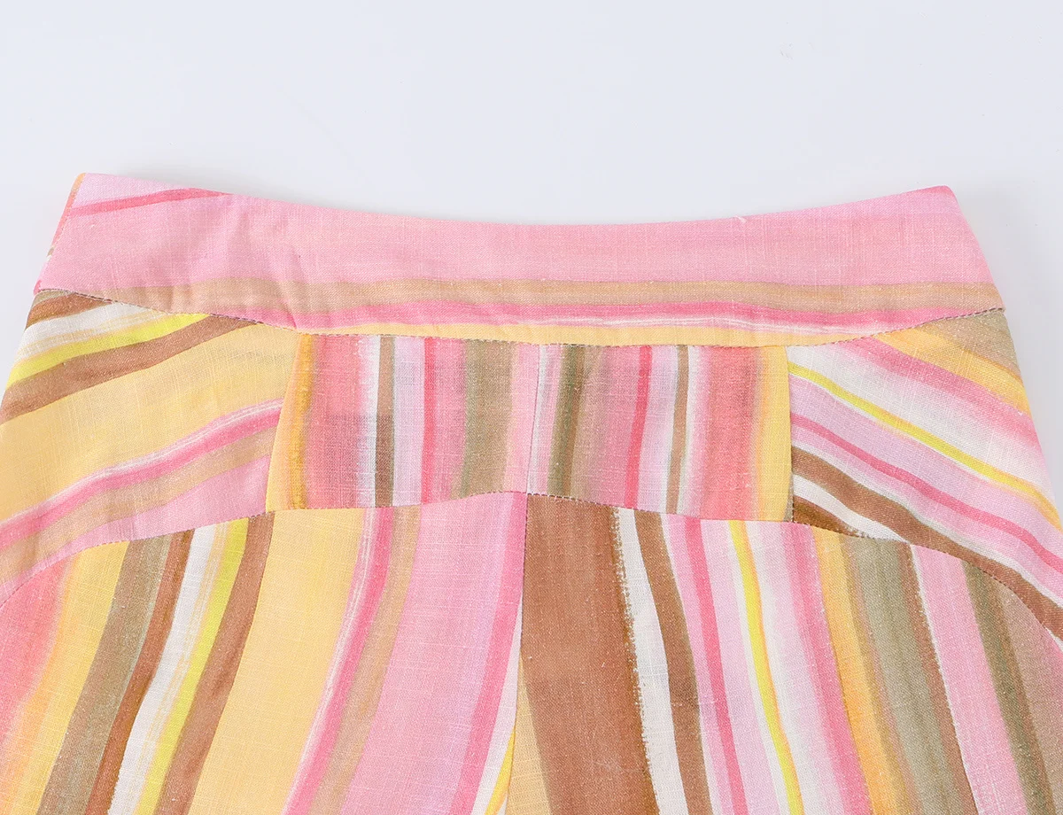 HH Damen Sommer Bunt Gestreifte Weite Hose mit Hohem Bund, Bodenlange Hose für Freizeit, Resort, Strand und Business – Detail 9