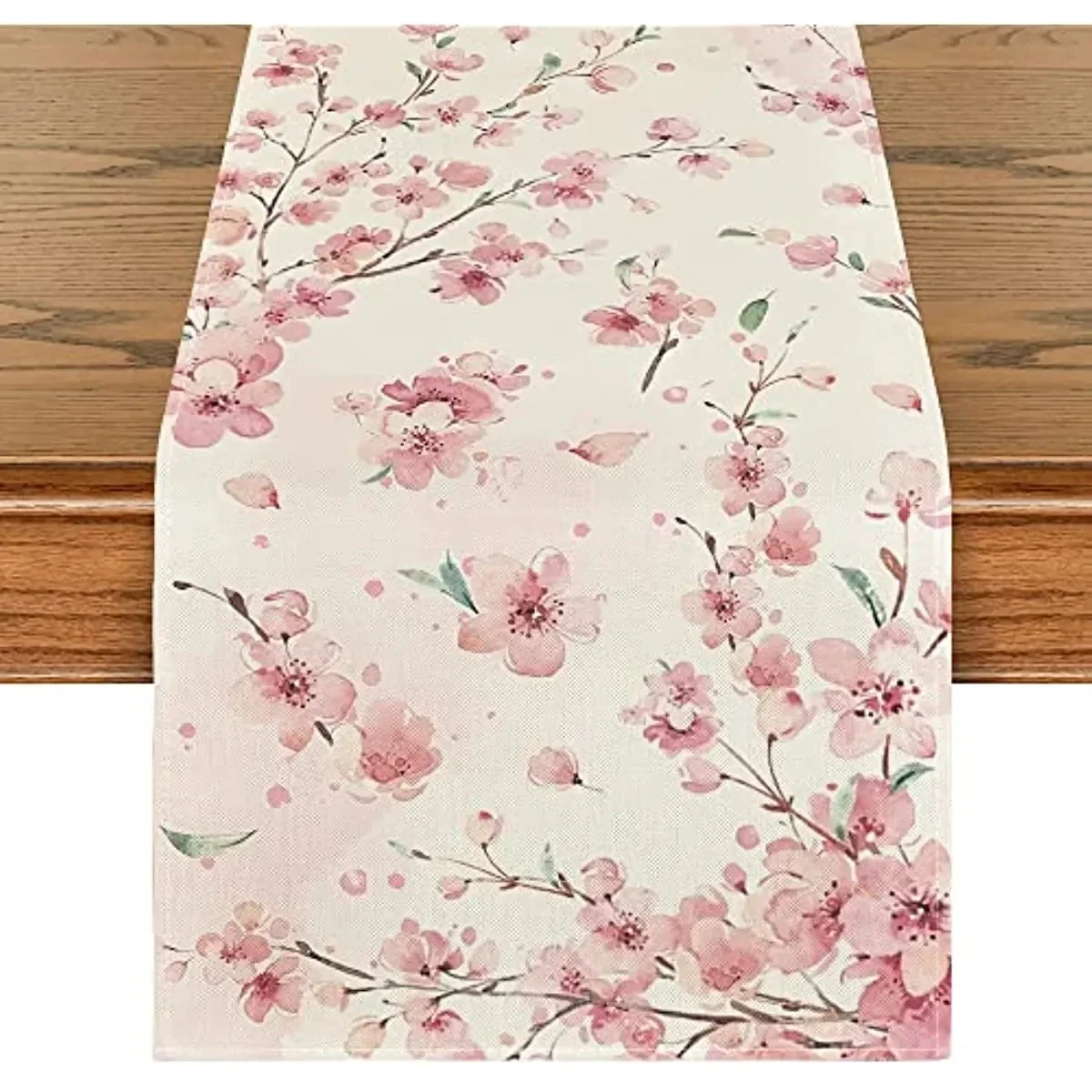 1Pc Floral Style Table Runner Pink And White Cherry Blossom Print Table Cover For Dining Room Kitchen Wedding Party Banquet Deco