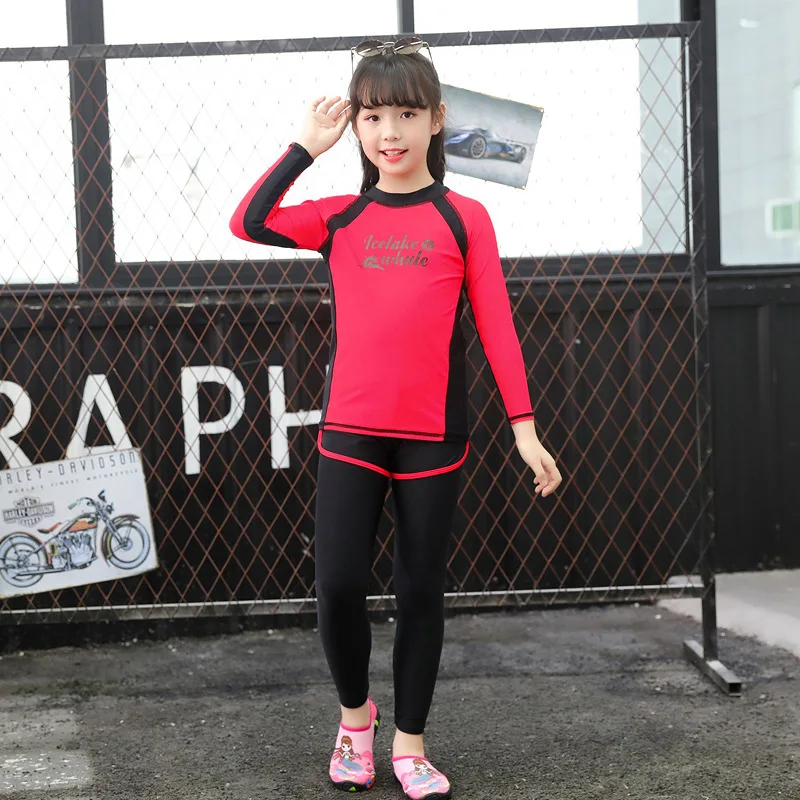 Kids Rash Guard Set 3 Pieces Long Sleeve Swimwear UPF50+ Sun Protection Quick Dry Split Swimsuit Boys Girls Beach Bathing Suit