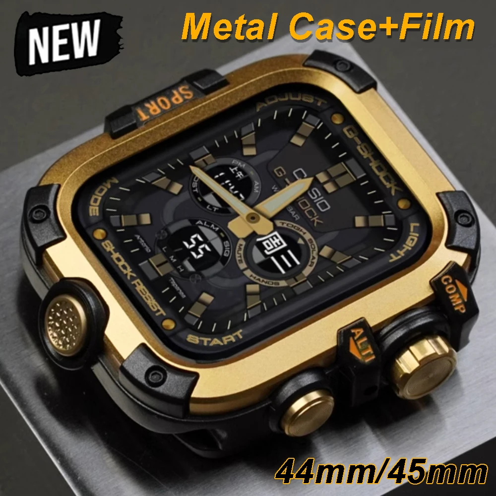 حافظة معدنية مقاومة للماء لساعة أبل الترا 49 مللي متر 46 مللي متر 45 مللي متر 44 مللي متر غطاء حماية مع فيلم لسلسلة iWatch 10 9 8 7 6 SE