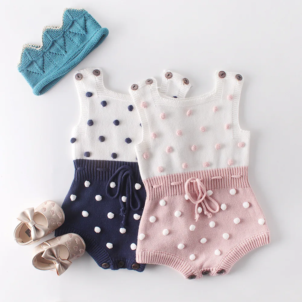 

Spring and Autumn new 0-3 year old baby clothing, baby girl knitted clothes, cute ball decoration knitted jumpsuit
