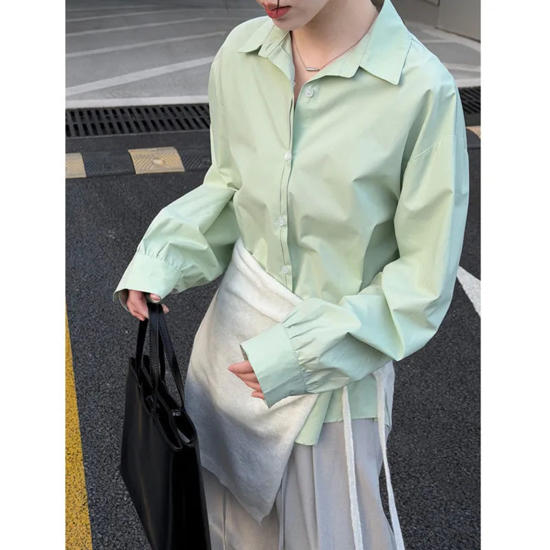 

Korean Turn Down Collar Basic Shirts For Women 2026 Spring 100% Cotton Loose Casual Basic Shirt