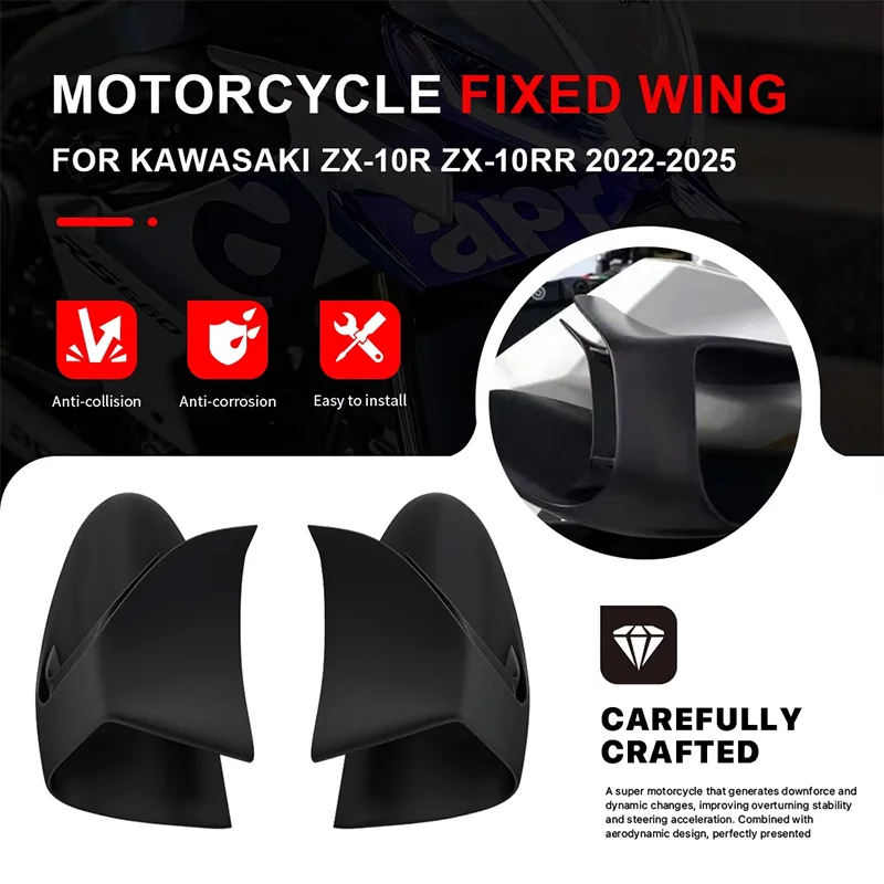 

For Kawasaki ZX-10R ZX-10RR ZX10R 2022-2025 Motorcycle Fixed Wing Spoiler Fairing Front Aerodynamic Wing Deflector Side Winglet