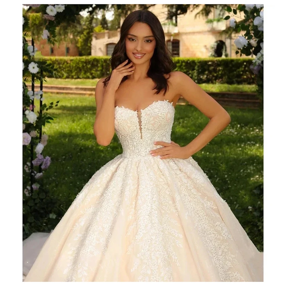 Personalizado princesa vestido de baile vestido de casamento jaqueta destacável romântico querida rendas apliques vestidos de noiva novia