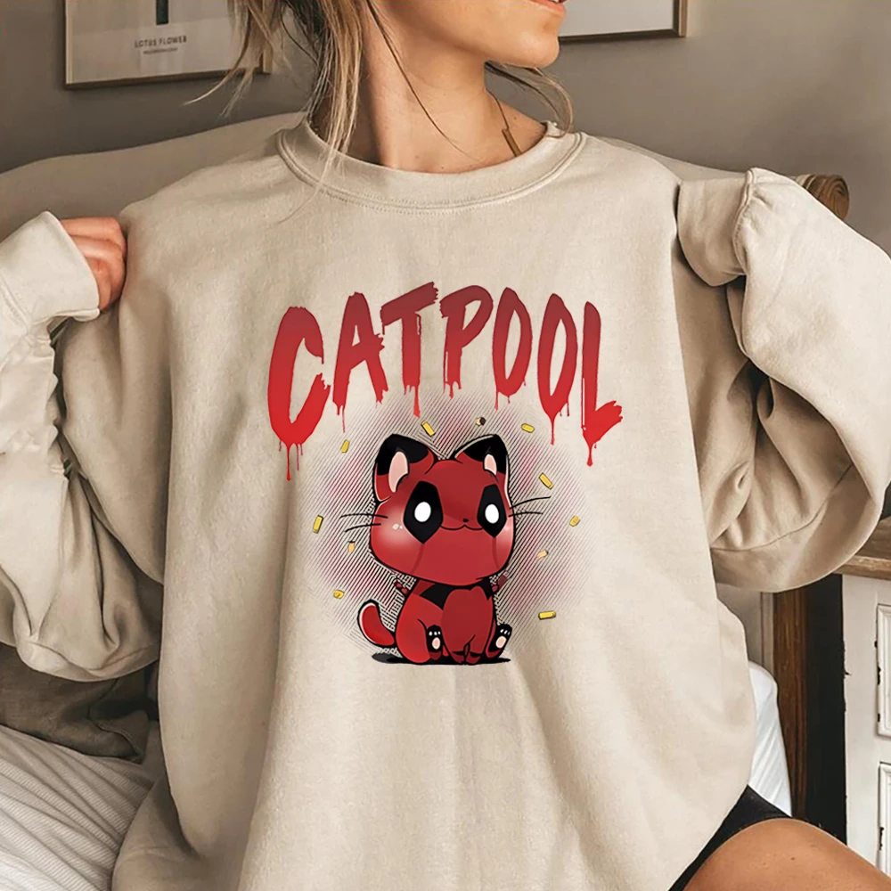 Funny Catpool Sweatshirt Superhero Hoodie Logan and Wade Wilson Jumper Dead Poo L Movie Shirt Trendy Unisex Crewneck Sweatshirts