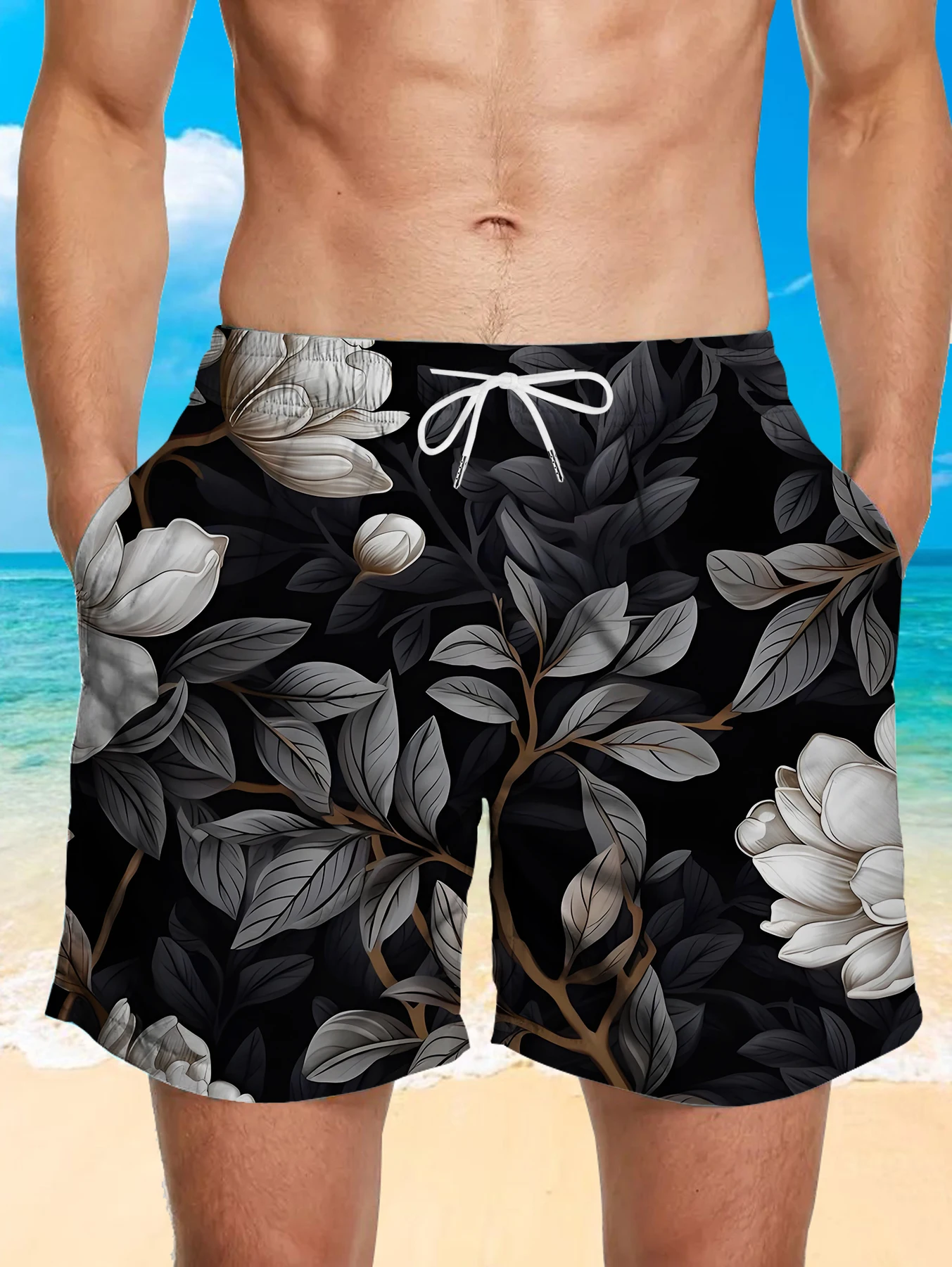 

Men Casual Full Digital Print Shorts Breathable Polyester Beach Quick Dry Pants