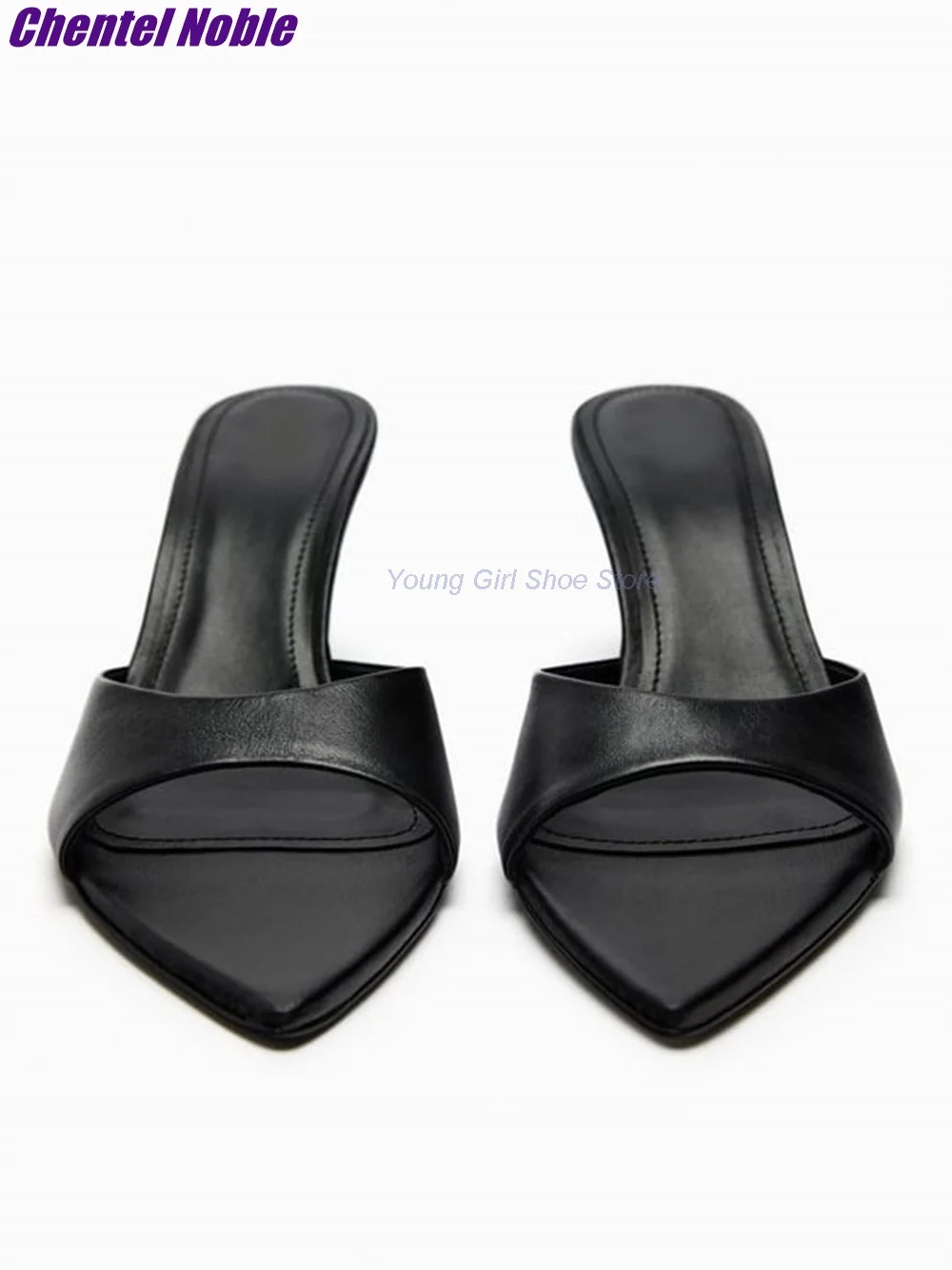 Solid Shallow Slippers Pointed Toe Black Sliver Thin High Heel Shoes For Woman Dress Summer Mules New Arrival Footwear