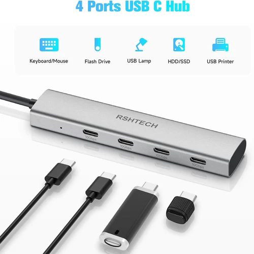 Imagen 2 del producto RSHTECH USB C Hub 10Gbps Aluminio 4 puertos USB-C 3.2 Gen 2 Dongle Adaptador multipuerto USB C portátil para computadora portátil Thunderbolt/Tipo C