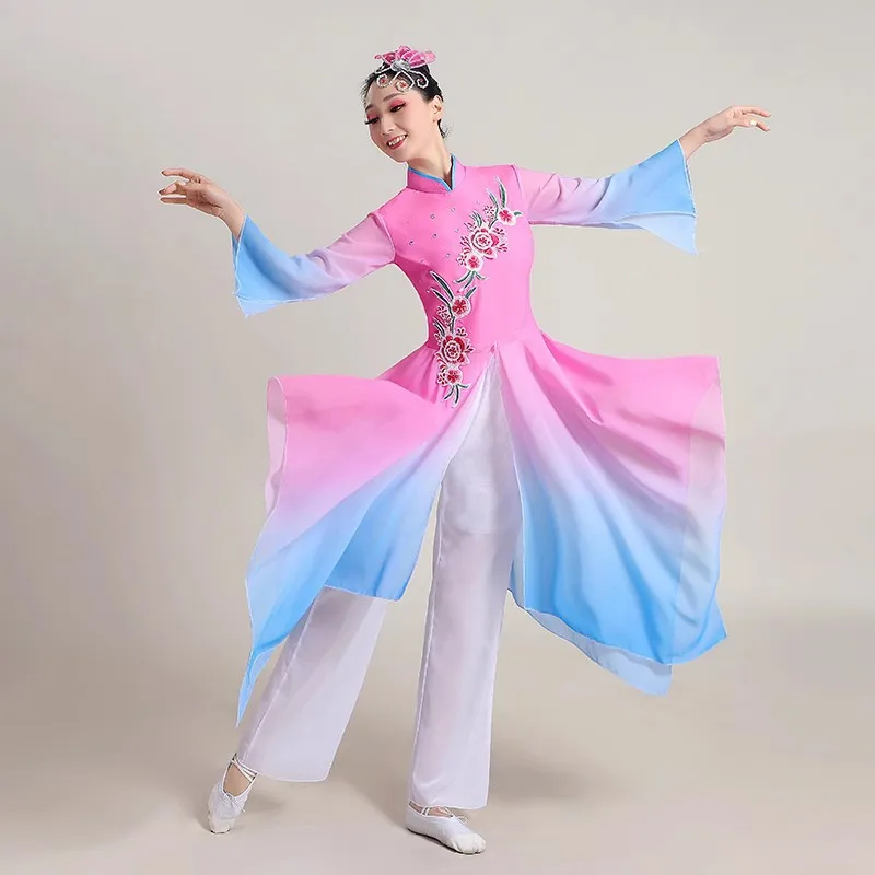 New 2024 Dance Umbrella Dance Performance Costumes Ethnic Dance Yangko Costumes Modern Dance Classical Dance Costumes for Women