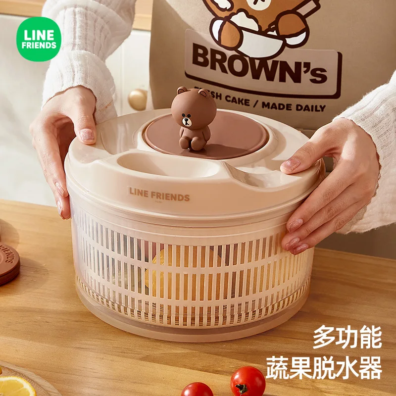 LINE FRIENDS Doll Cartoon Brown Fruit Storage Basket New Anime Kawaii Home Press Washing Drying Vegetable Fruit Draining Basket