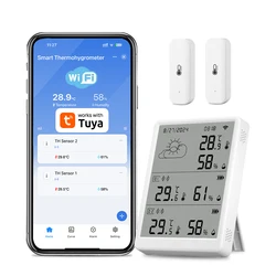 WiFi+433MHz Temperature Humidity Sensor Smart Thermohygrometer Kit Tuya Wi-Fi Gateway and 433mhz Thermohygrometer with App Alert