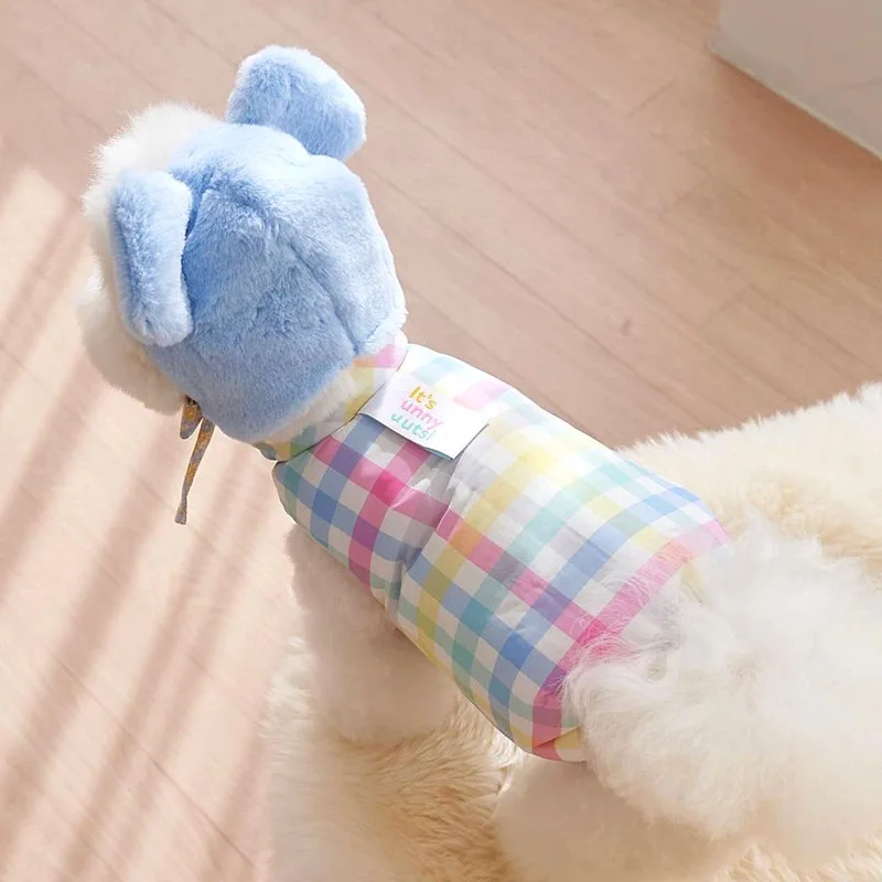 New Ins Winter Dog Jacket Jacket Extra Thick Cat Cat Sleeveless Cotton Coat Plaid Pet Clothes Designer Dog Clothes Give The Hat