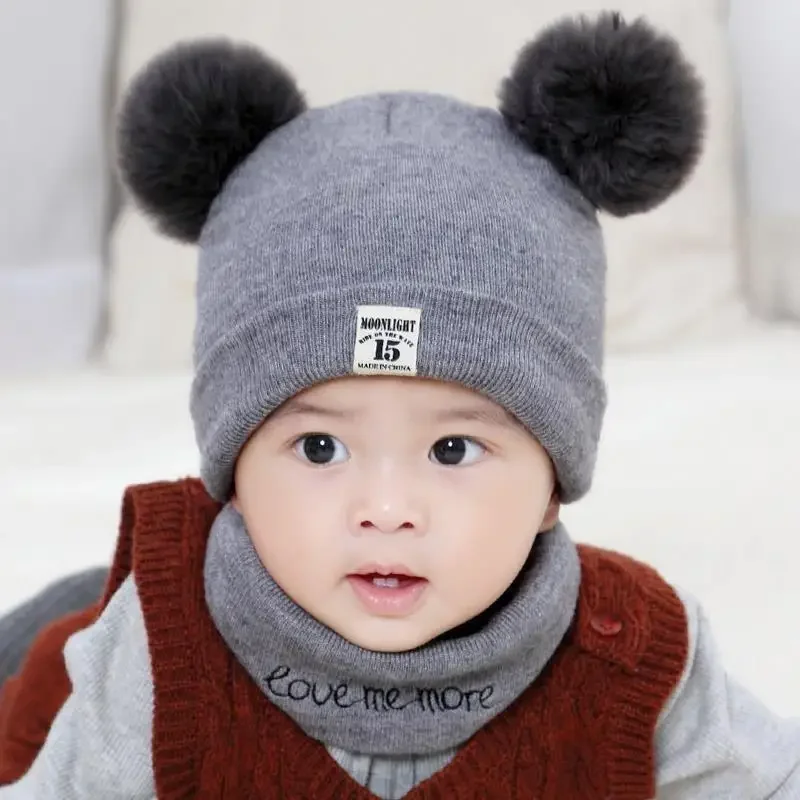 Baby Hat Spring and Autumn 0-3-6-12 Months Male and Female Baby Hats Winter Warm Knitted Children\'s Hat Neck Combination Set