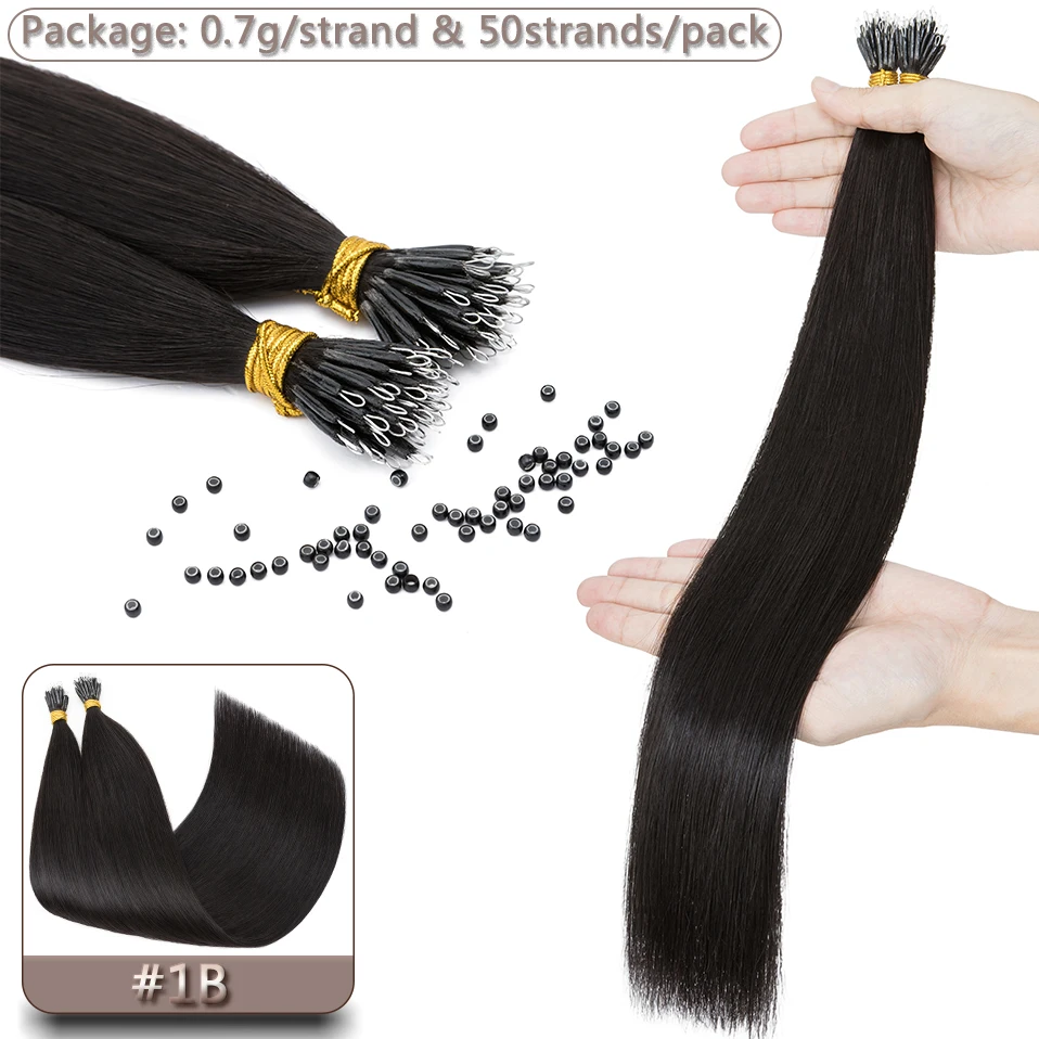 S-noilite Human Hair Micro Links Hair Extensions 0.7g/strand Nano Rings 50pcs Nano Bead Prebonded 18-24inch Straight Blonde Hair image 3