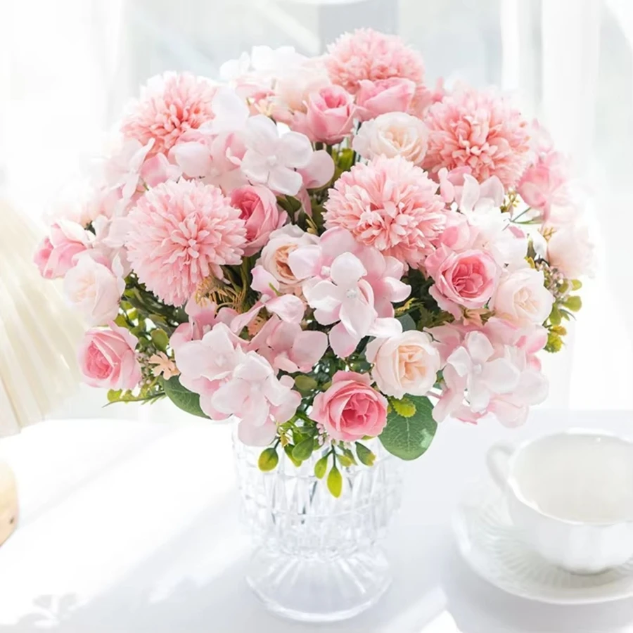 Artificial Flowers Silk Rose Chrysanthemum Bridal Bouquet Wedding Outdoor Garden Home Room Table Decoratio Wreath DIY Gift Props - view 4