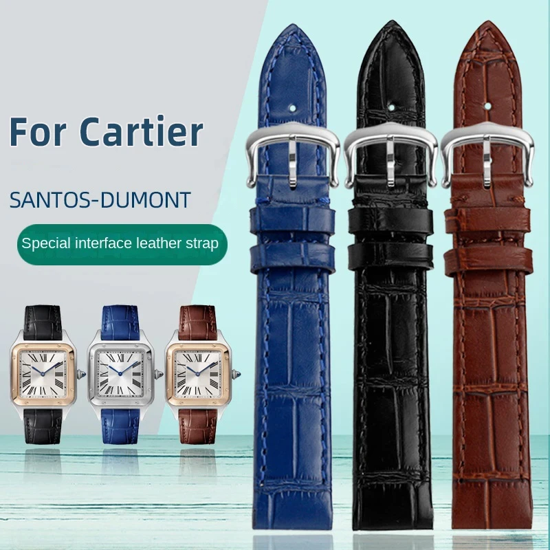 Genuine Leather and Stainless Steel Quick Release Watch Band for Cartier Santos-Dumont Series Leather Strap