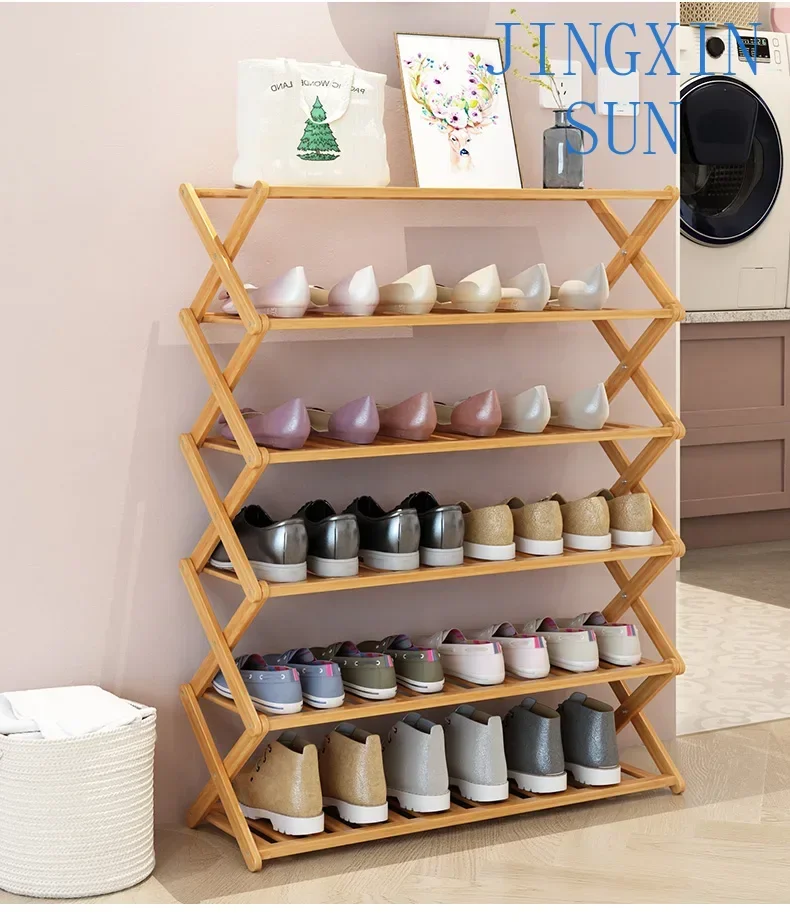 Shoe rack, simple household bedroom, multi-level economical dormitory storage and storage rack, wood living room