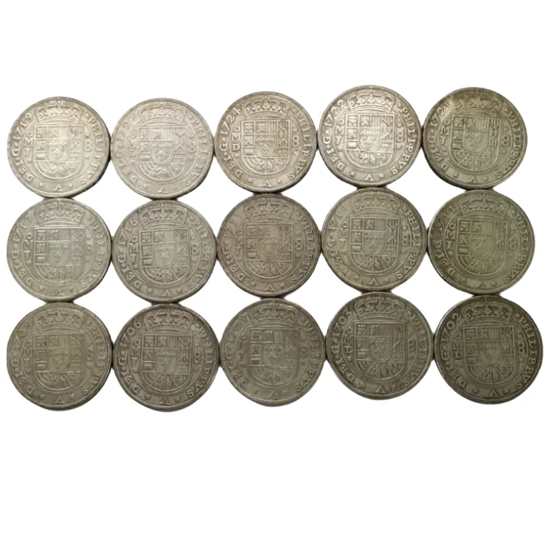 

Mexico 8 Reales - Felipe V silver plated Copy Coins 15 different dates (1702-1727)