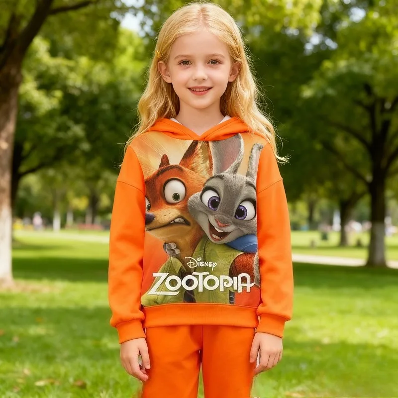 

Hot Disney Anime Zootopia 2 Hooded Sweatshirt and Long Pants Set Autumn and Winter Cartoon 3D Print Hoodie and Tapered Pants