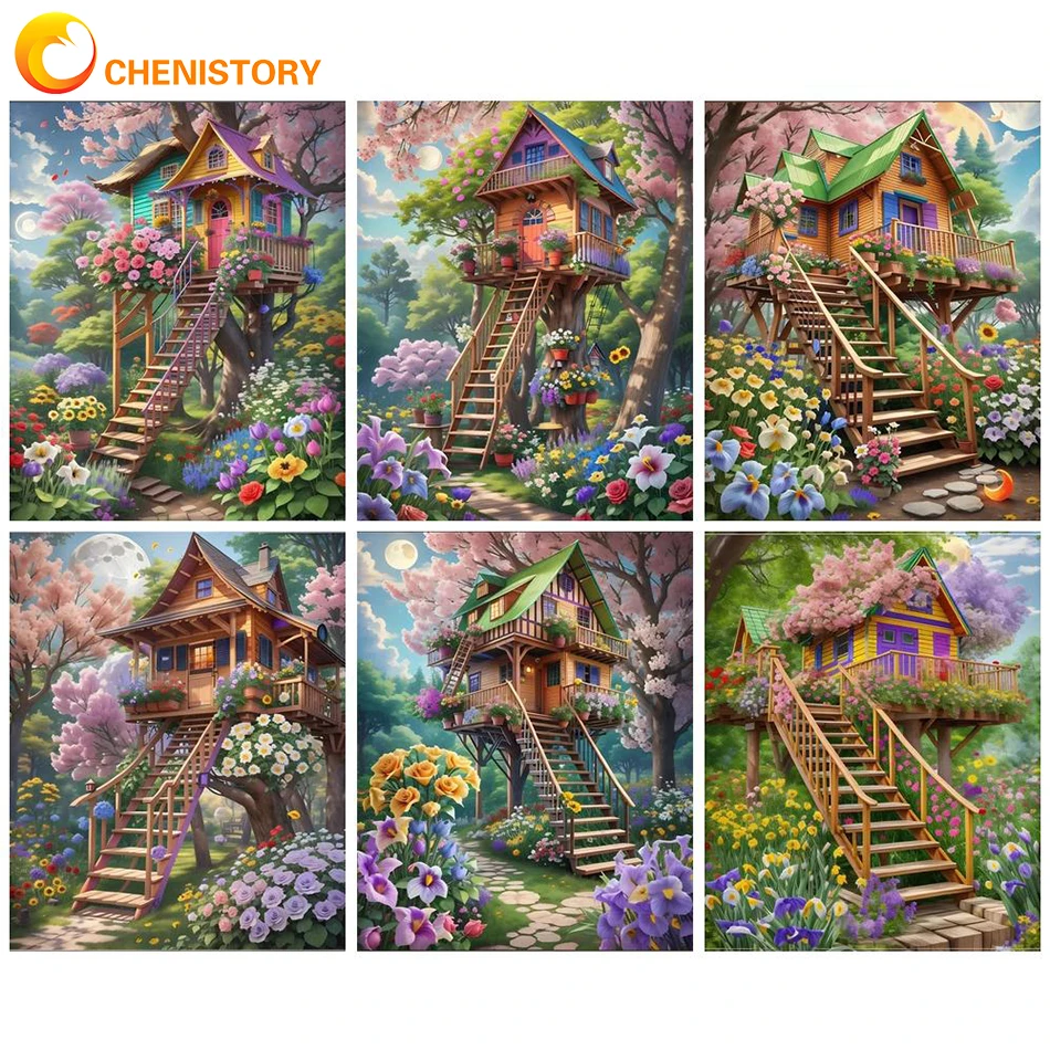 

CHENISTORY Oil Paint By Numbers Attic Landscape Set Acrylic Paint Diy Kits For Adults On Canvas Pictures Of Coloring By Numbers