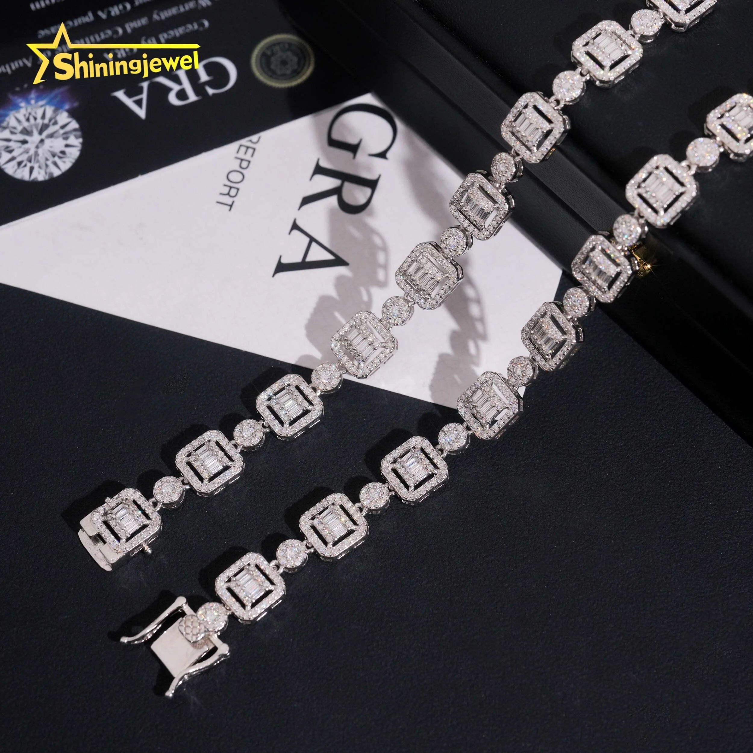 GRA Certificate High Quality 9.5mm VVS Moissanite Silver 925 Iced Out Chain Diamond Necklace...