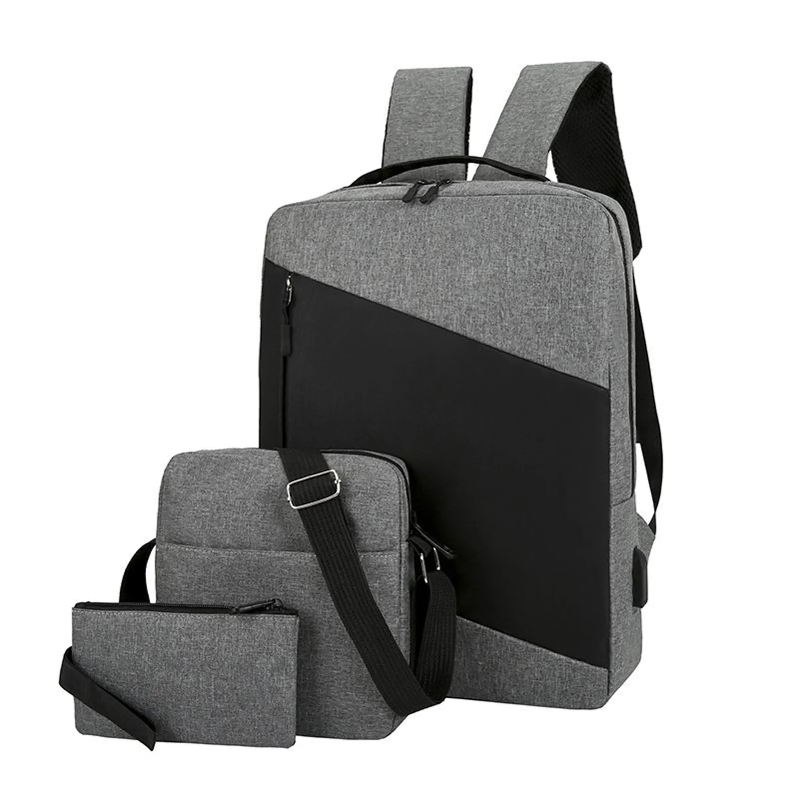 Unisex Backpack 3 Piece Set Travel Computer Business Bag Casual Color Matching Shoulder Bag Lockable Backpack School Bags Laptop