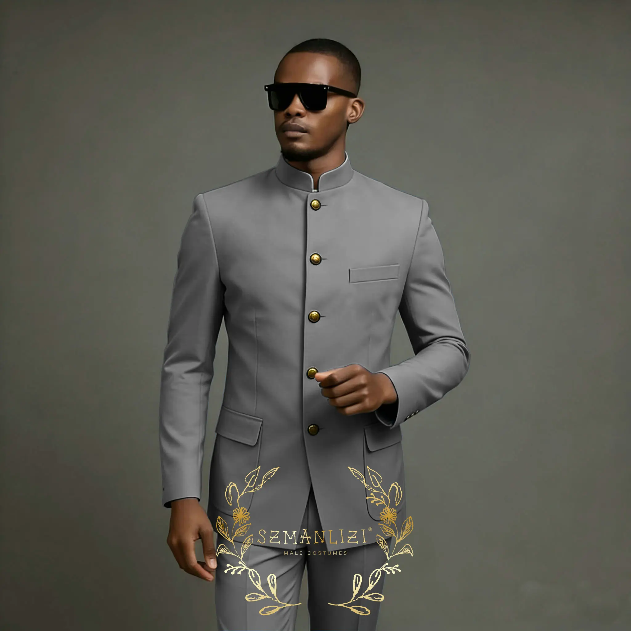 White Men's Suits For Prom Party Single Breasted Stand Collar Slim Fit Male Wedding Clothing Fashion 2 Piece Jacket Pants