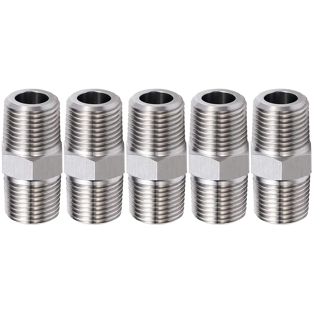 1/8" 1/4" 3/8" 1/2" BSP NPT Male To Male Hex Nipple Coupling 304 Stainless Steel Pipe Fitting Adatper High Pressure Connector - view 5